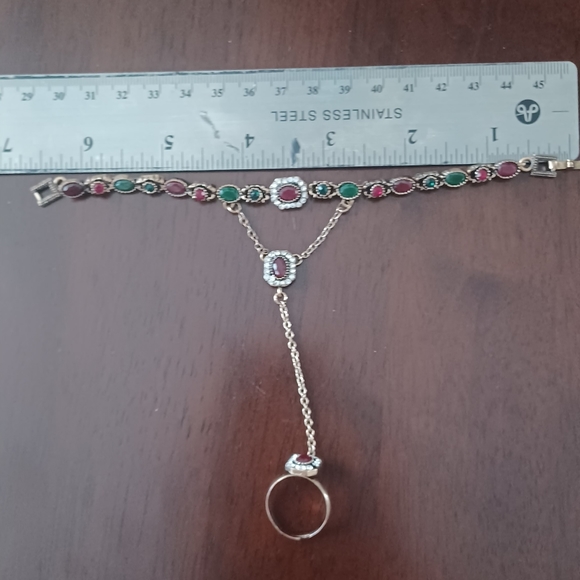 Turkish  Ruby Chain Bracelet & adjustable ring - Picture 2 of 8